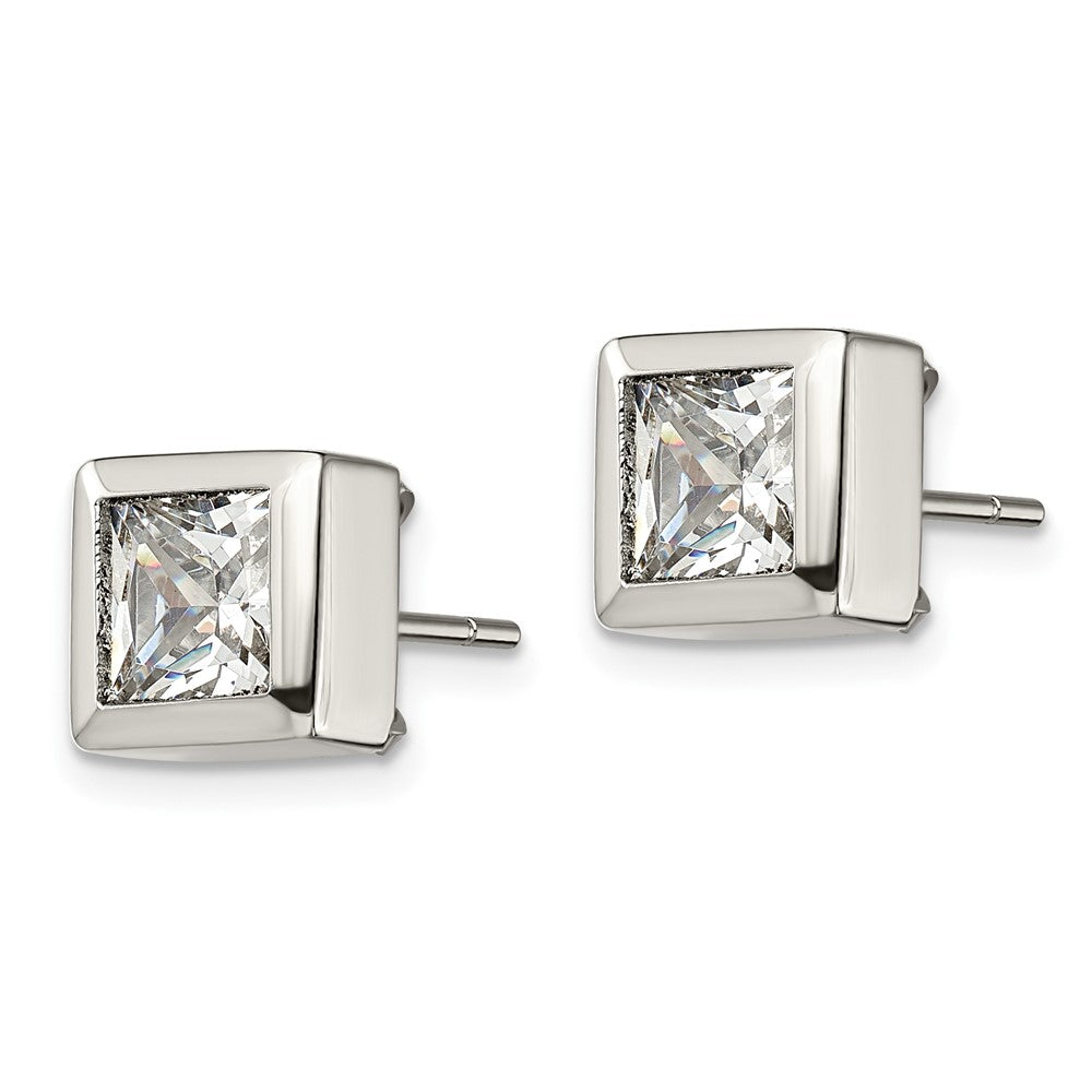 Chisel Stainless Steel Polished Square CZ Post Earrings