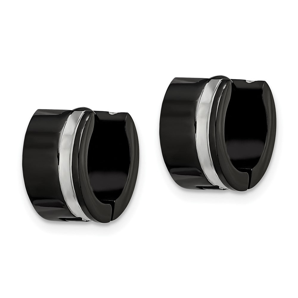 Chisel Stainless Steel Polished Black IP-plated Hinged Hoop Earrings