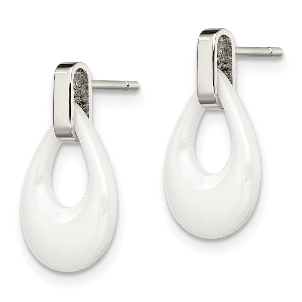 Chisel Stainless Steel Polished with White Ceramic Post Dangle Earrings