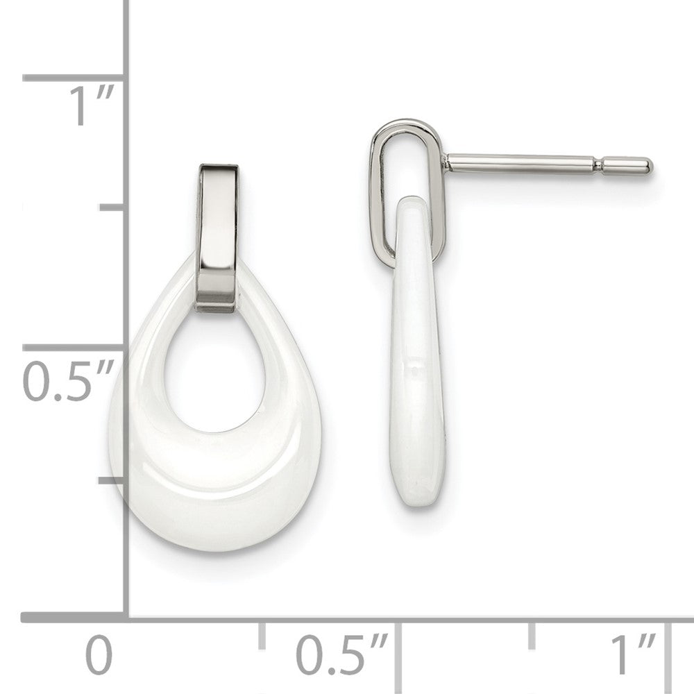 Chisel Stainless Steel Polished with White Ceramic Post Dangle Earrings