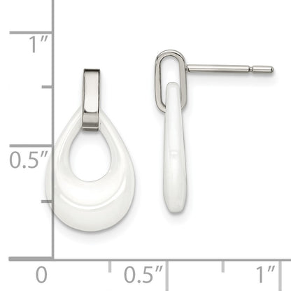 Chisel Stainless Steel Polished with White Ceramic Post Dangle Earrings