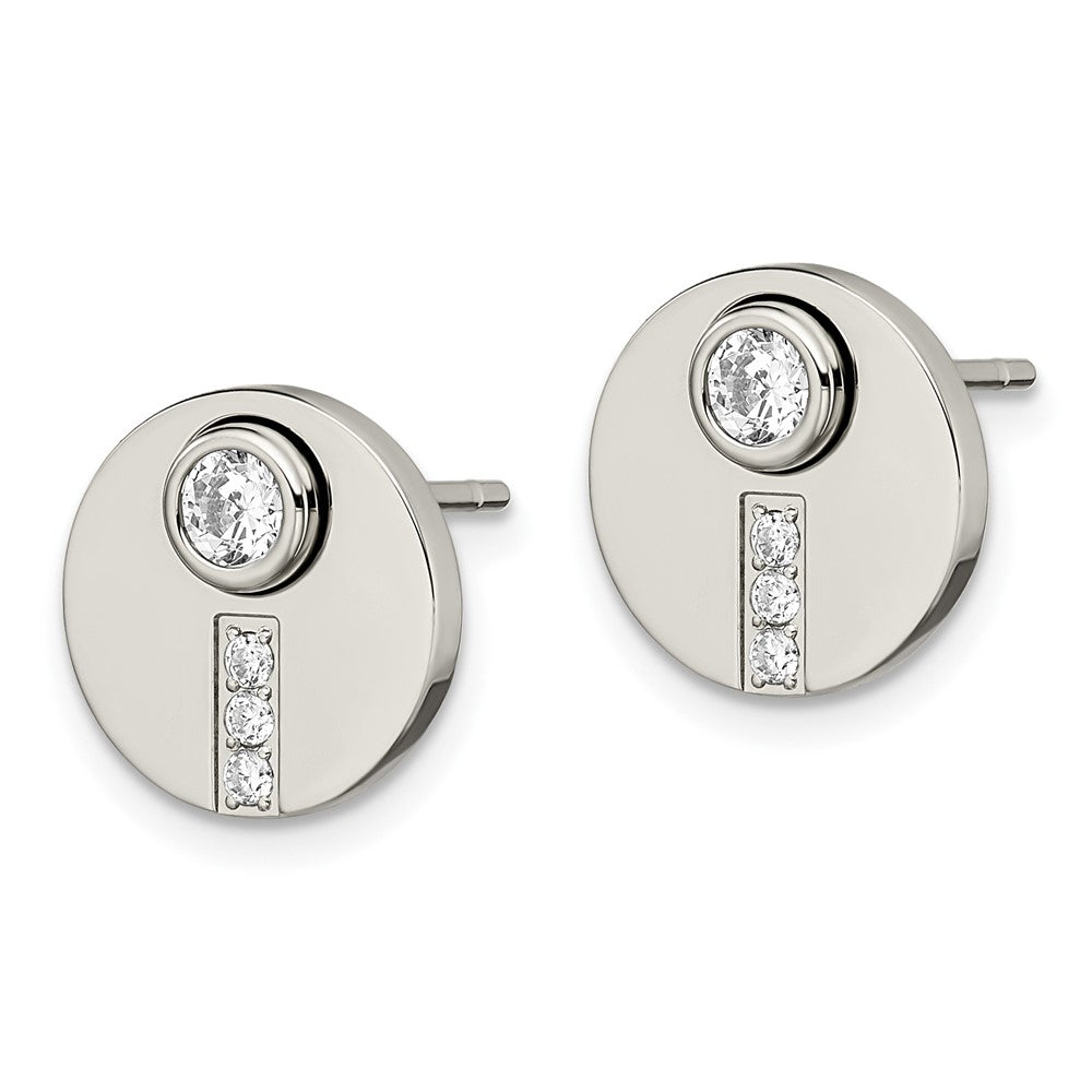 Chisel Stainless Steel Polished CZ Circle Post Earrings