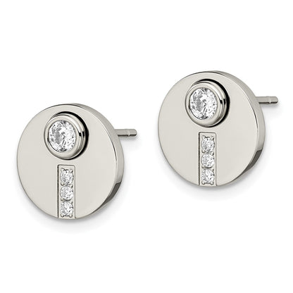 Chisel Stainless Steel Polished CZ Circle Post Earrings