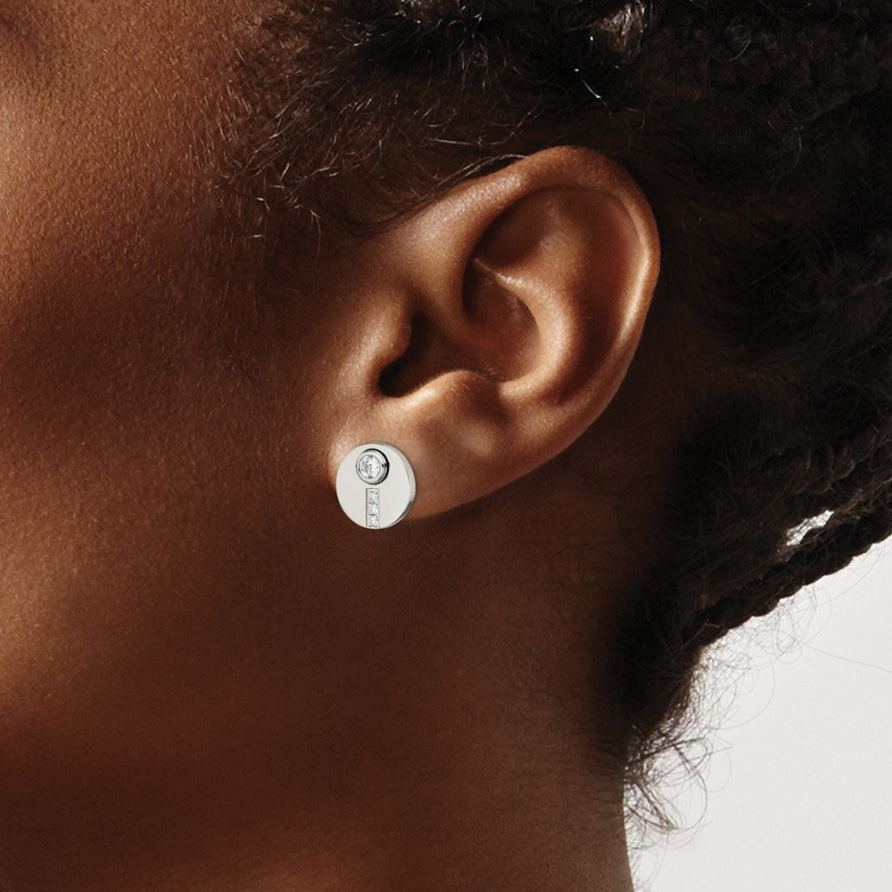 Chisel Stainless Steel Polished CZ Circle Post Earrings
