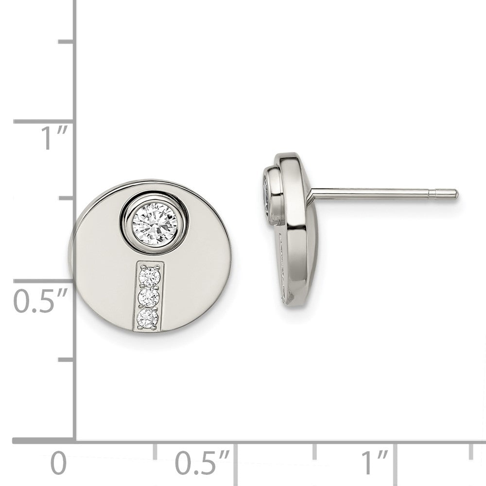 Chisel Stainless Steel Polished CZ Circle Post Earrings