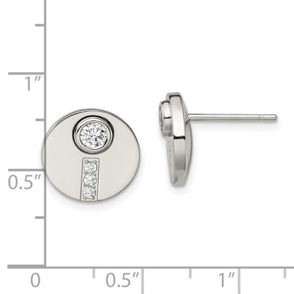 Chisel Stainless Steel Polished CZ Circle Post Earrings