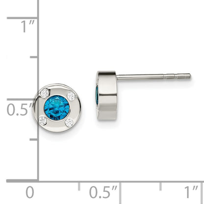 Chisel Stainless Steel Polished Blue and Clear CZ Post Earrings