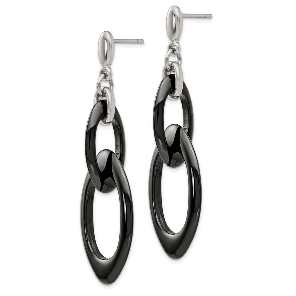 Chisel Stainless Steel Polished with Black Ceramic Post Dangle Earrings