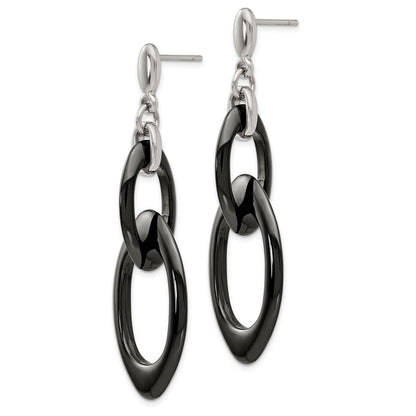 Chisel Stainless Steel Polished with Black Ceramic Post Dangle Earrings