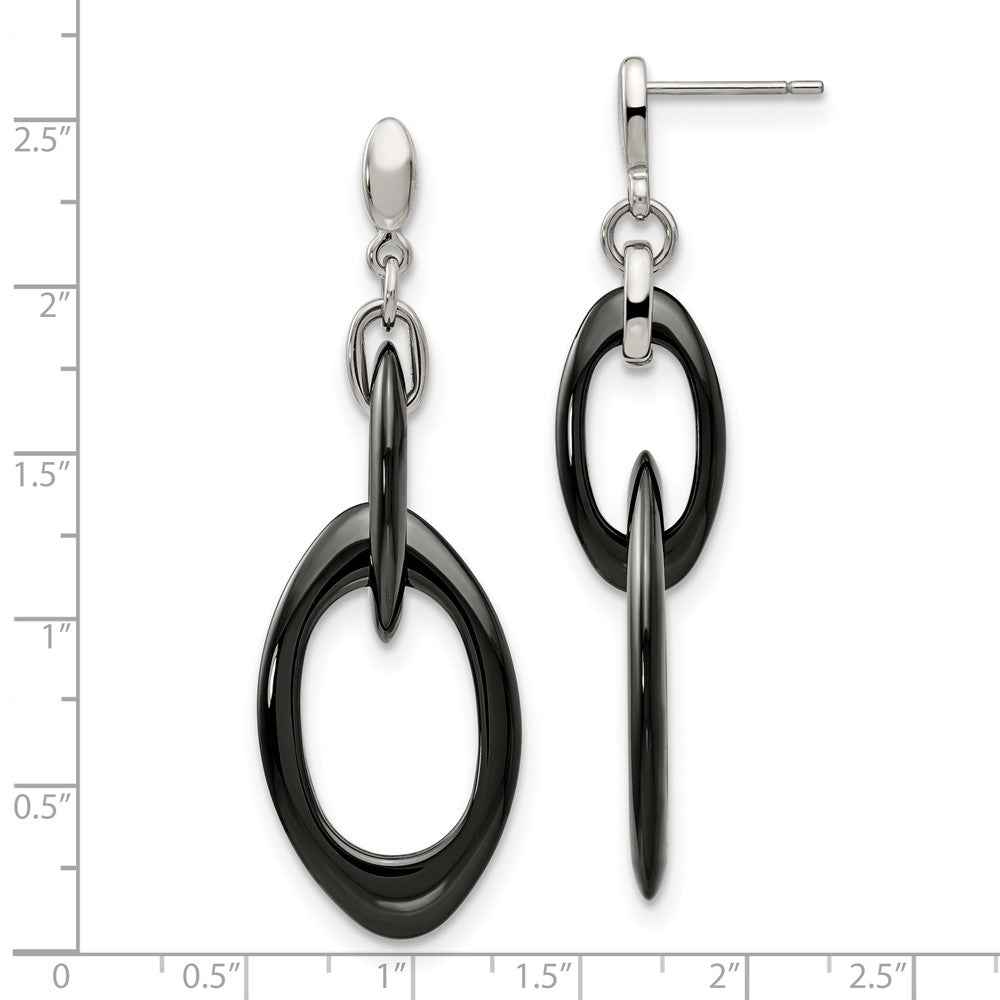 Chisel Stainless Steel Polished with Black Ceramic Post Dangle Earrings