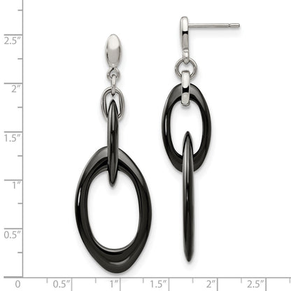 Chisel Stainless Steel Polished with Black Ceramic Post Dangle Earrings
