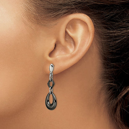 Chisel Stainless Steel Polished with Black Ceramic Post Dangle Earrings