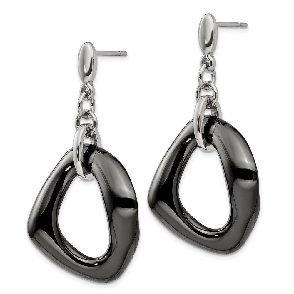 Chisel Stainless Steel Polished with Black Ceramic Post Dangle Earrings