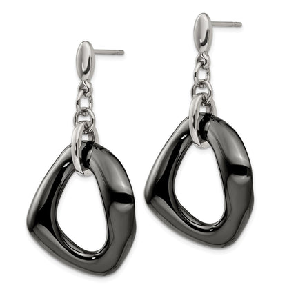 Chisel Stainless Steel Polished with Black Ceramic Post Dangle Earrings