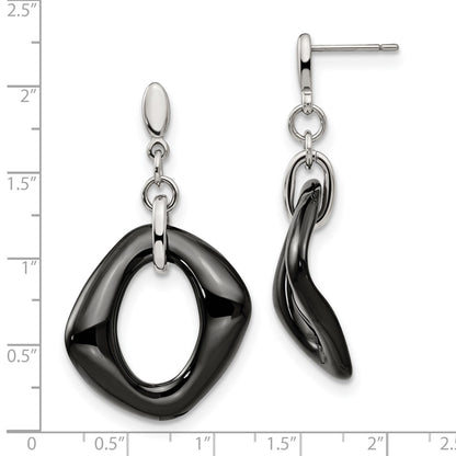 Chisel Stainless Steel Polished with Black Ceramic Post Dangle Earrings