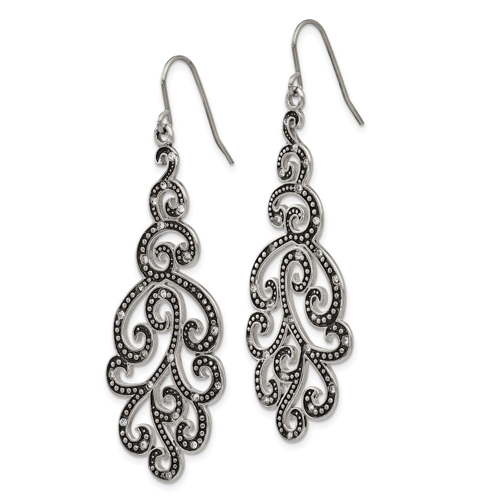 Chisel Stainless Steel Antiqued and Polished with Crystal Shepherd Hook Earrings
