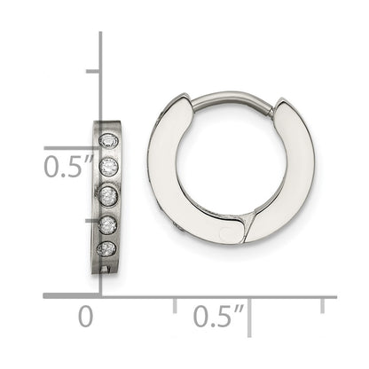 Chisel Stainless Steel Brushed and Polished with CZ 2mm Hinged Hoop Earrings