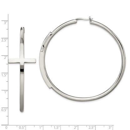 Chisel Stainless Steel Polished Large Cross Hoop Earrings