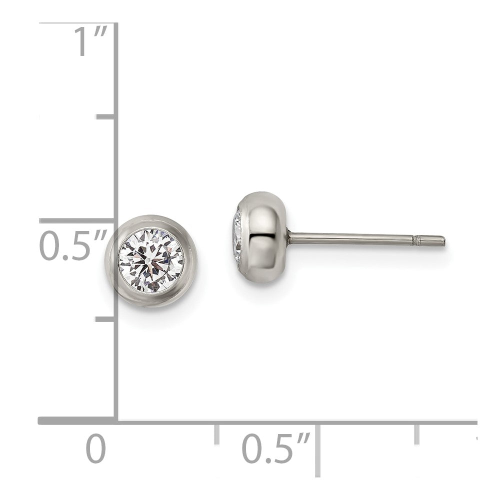 Chisel Stainless Steel Polished 4mm Bezel CZ Stud Post Earrings