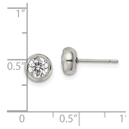 Chisel Stainless Steel Polished 5mm Bezel CZ Stud Post Earrings
