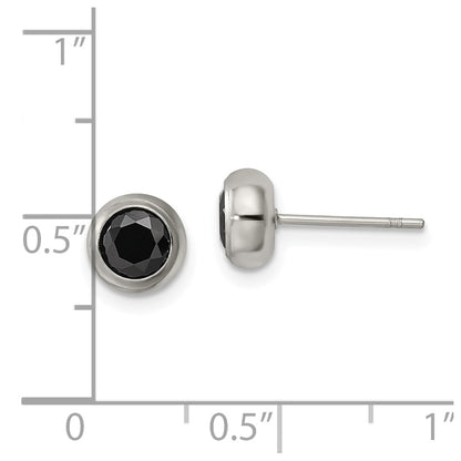 Chisel Stainless Steel Polished 5mm Bezel Black CZ Stud Post Earrings