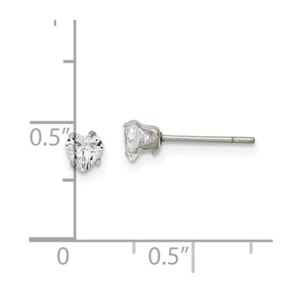 Chisel Stainless Steel Polished 4mm Heart CZ Stud Post Earrings