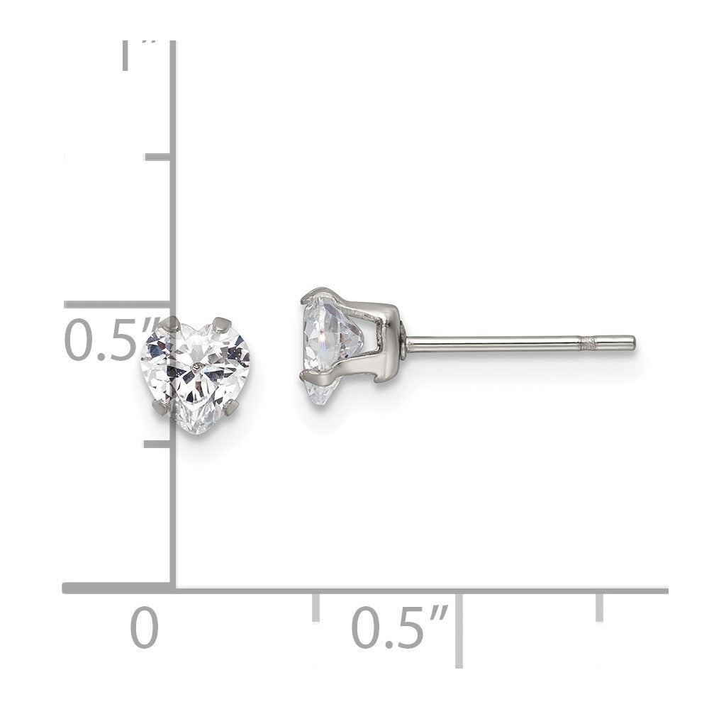 Chisel Stainless Steel Polished 5mm Heart CZ Stud Post Earrings