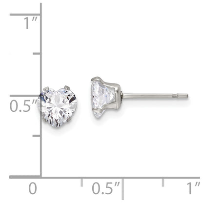Chisel Stainless Steel Polished 6mm Heart CZ Stud Post Earrings