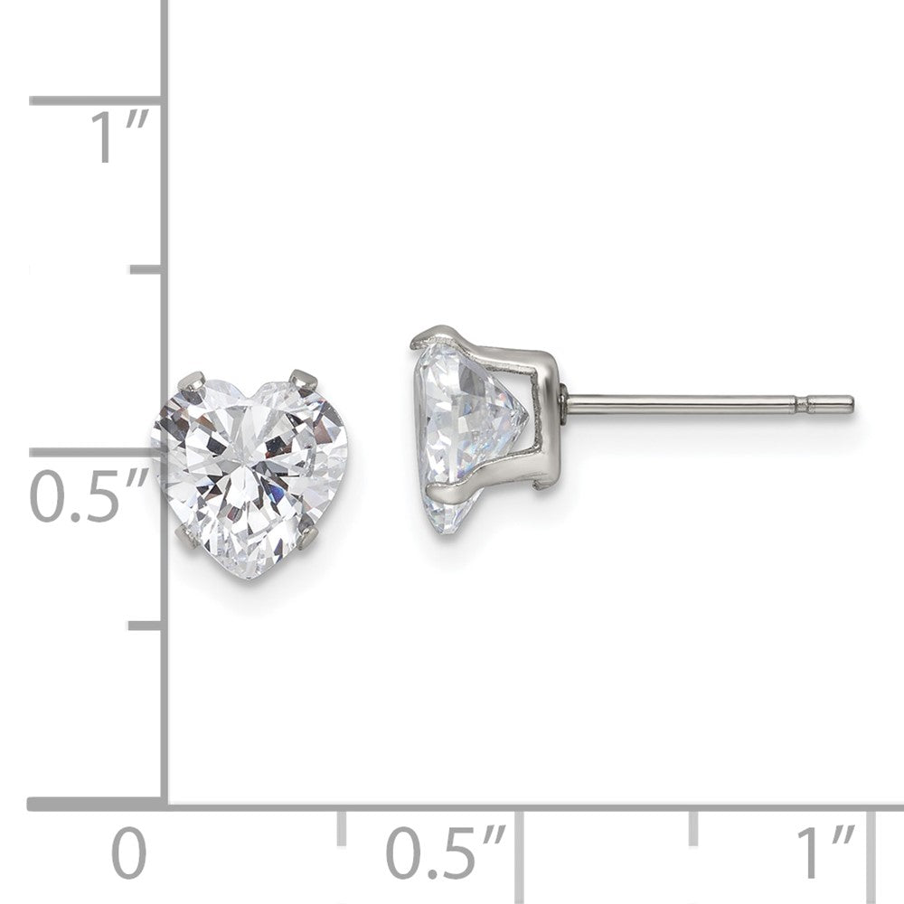 Chisel Stainless Steel Polished 7mm Heart CZ Stud Post Earrings