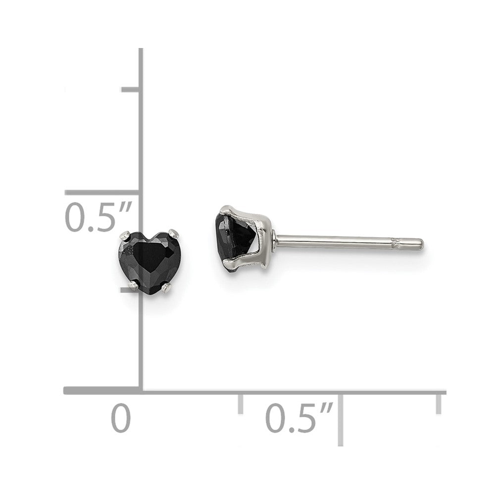 Chisel Stainless Steel Polished 4mm Black Heart CZ Stud Post Earrings