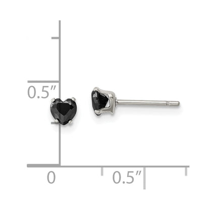 Chisel Stainless Steel Polished 4mm Black Heart CZ Stud Post Earrings