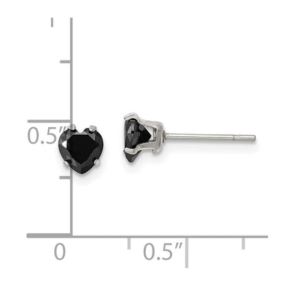 Chisel Stainless Steel Polished 5mm Black Heart CZ Stud Post Earrings