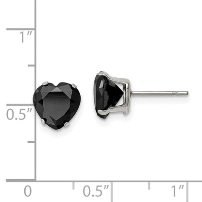 Chisel Stainless Steel Polished 8mm Black Heart CZ Stud Post Earrings