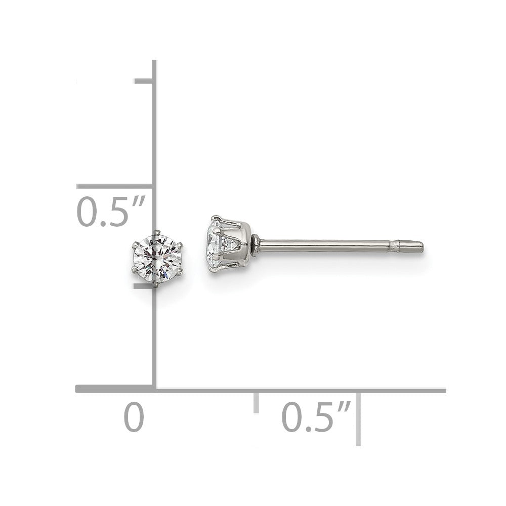 Chisel Stainless Steel Polished 3mm Round CZ Stud Post Earrings