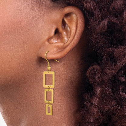 Chisel Stainless Steel Polished Yellow IP-plated Squares Dangle Shepherd Hook Earrings