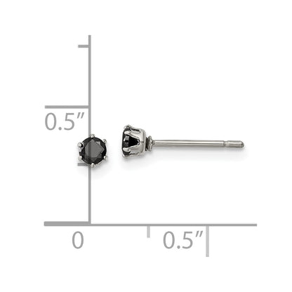 Chisel Stainless Steel Polished 3mm Black Round CZ Stud Post Earrings