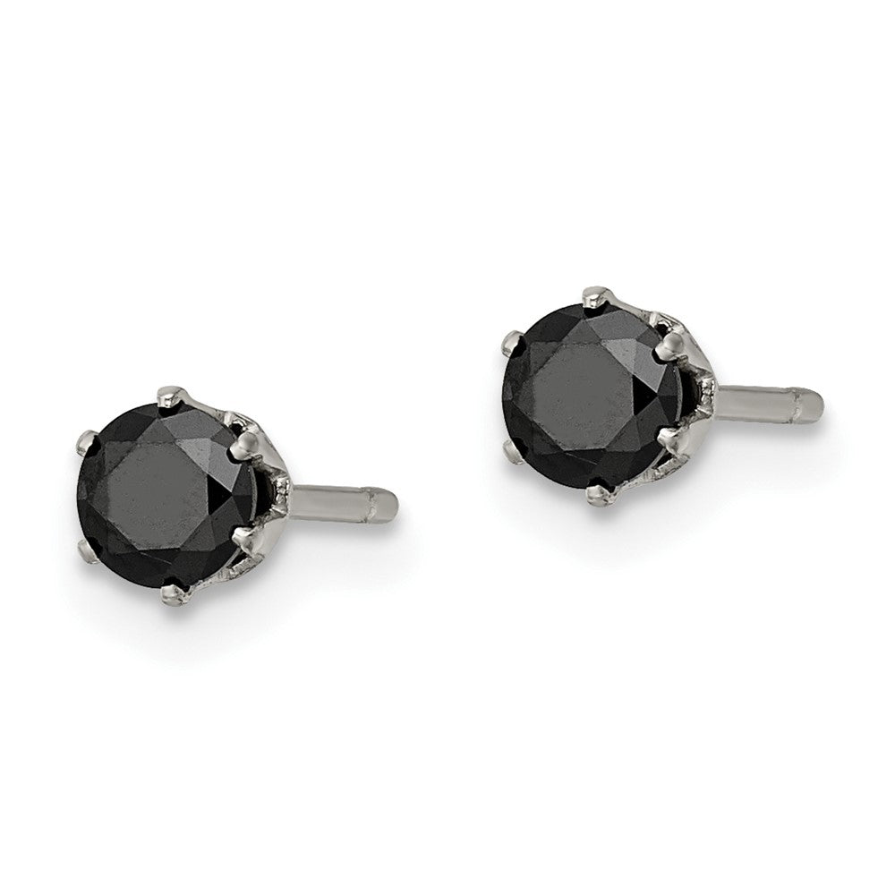 Chisel Stainless Steel Polished 4mm Black Round CZ Stud Post Earrings