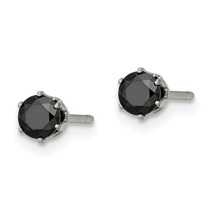 Chisel Stainless Steel Polished 4mm Black Round CZ Stud Post Earrings