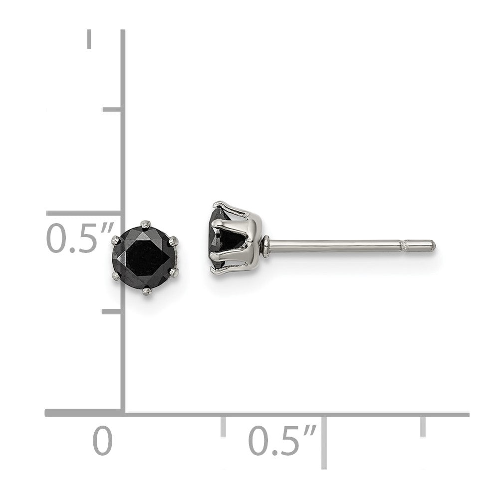 Chisel Stainless Steel Polished 4mm Black Round CZ Stud Post Earrings