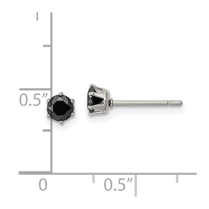 Chisel Stainless Steel Polished 4mm Black Round CZ Stud Post Earrings