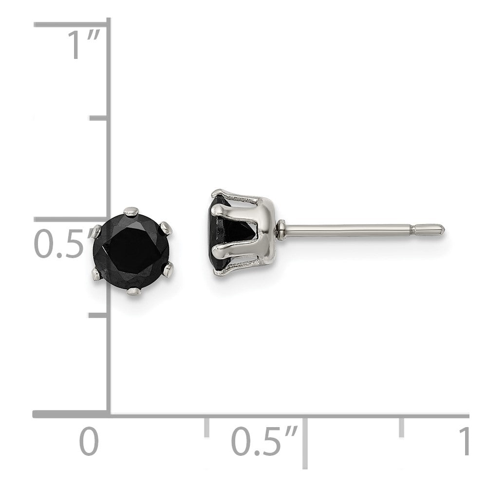 Chisel Stainless Steel Polished 5mm Black Round CZ Stud Post Earrings