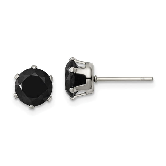 Chisel Stainless Steel Polished 7mm Black Round CZ Stud Post Earrings