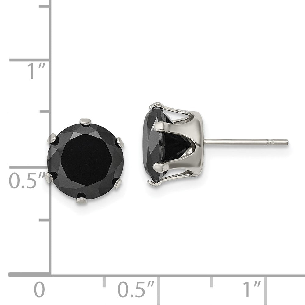 Chisel Stainless Steel Polished 9mm Black Round CZ Stud Post Earrings