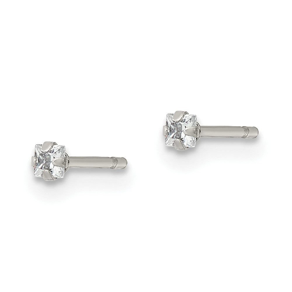 Chisel Stainless Steel Polished 2mm Square CZ Stud Post Earrings
