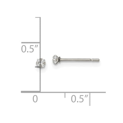 Chisel Stainless Steel Polished 2mm Square CZ Stud Post Earrings