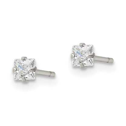 Chisel Stainless Steel Polished 3mm Square CZ Stud Post Earrings
