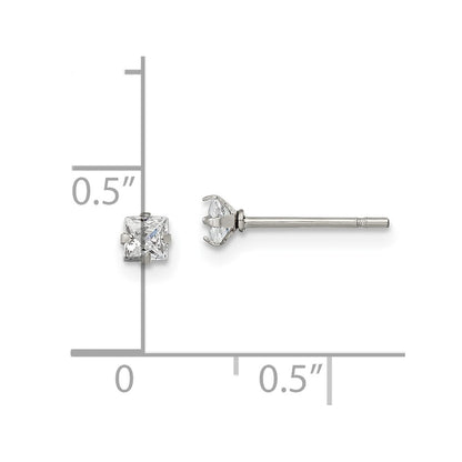 Chisel Stainless Steel Polished 3mm Square CZ Stud Post Earrings