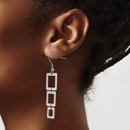 Chisel Stainless Steel Polished Squares Dangle Shepherd Hook Earrings