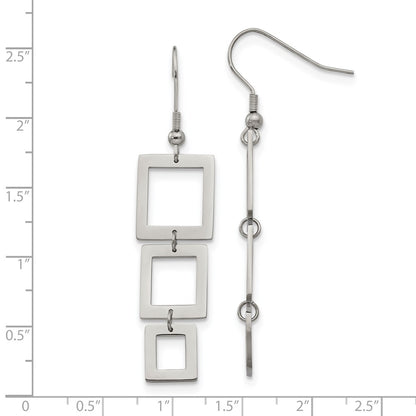 Chisel Stainless Steel Polished Squares Dangle Shepherd Hook Earrings