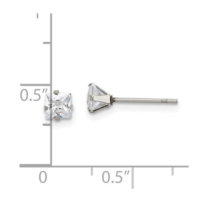 Chisel Stainless Steel Polished 4mm Square CZ Stud Post Earrings